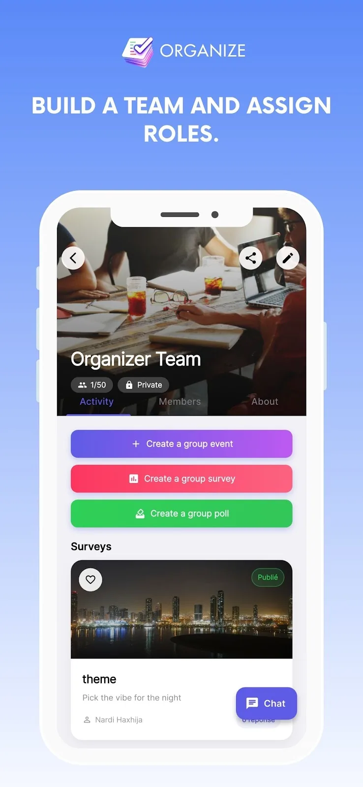 Groupe et rôles d’équipe dans Organize Pro